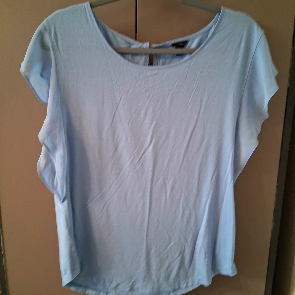 Ann Taylor Pale Blue Short Sleeve Flutter Blouse